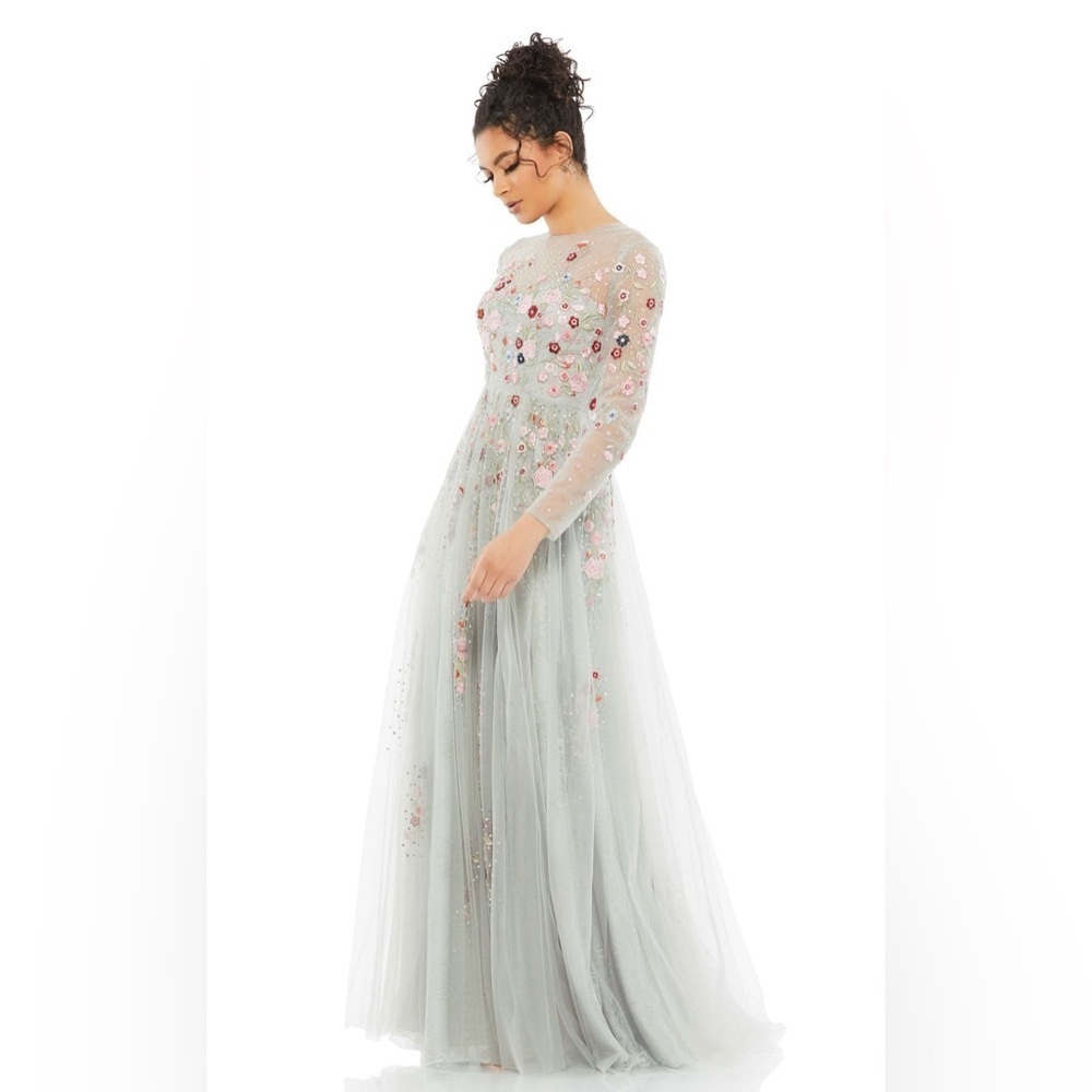 Maxi Dress with an Illusion Neckline & Straight Skirt by Mac Duggal NWT 11241